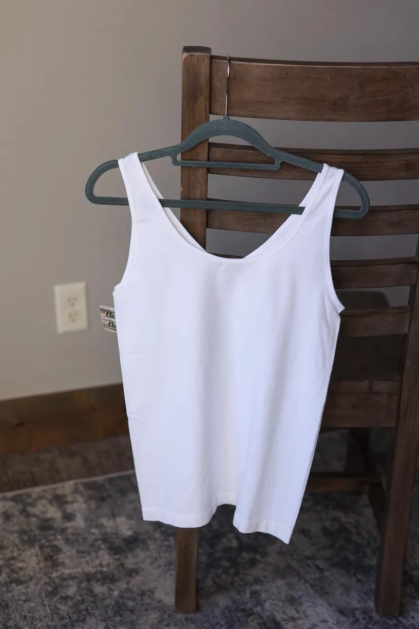 REVERSIBLE Seamless Scoop/V-Neck Tank Top - White