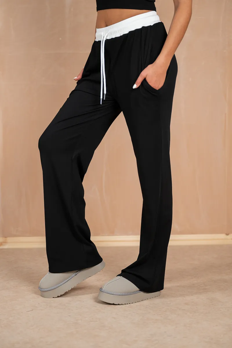 Ribbed Contrast Trousers - Black