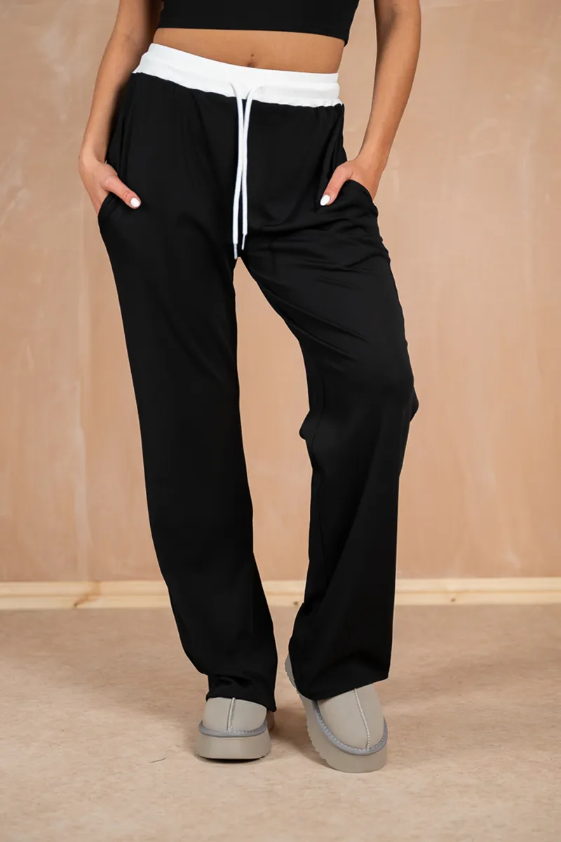 Ribbed Contrast Trousers - Black