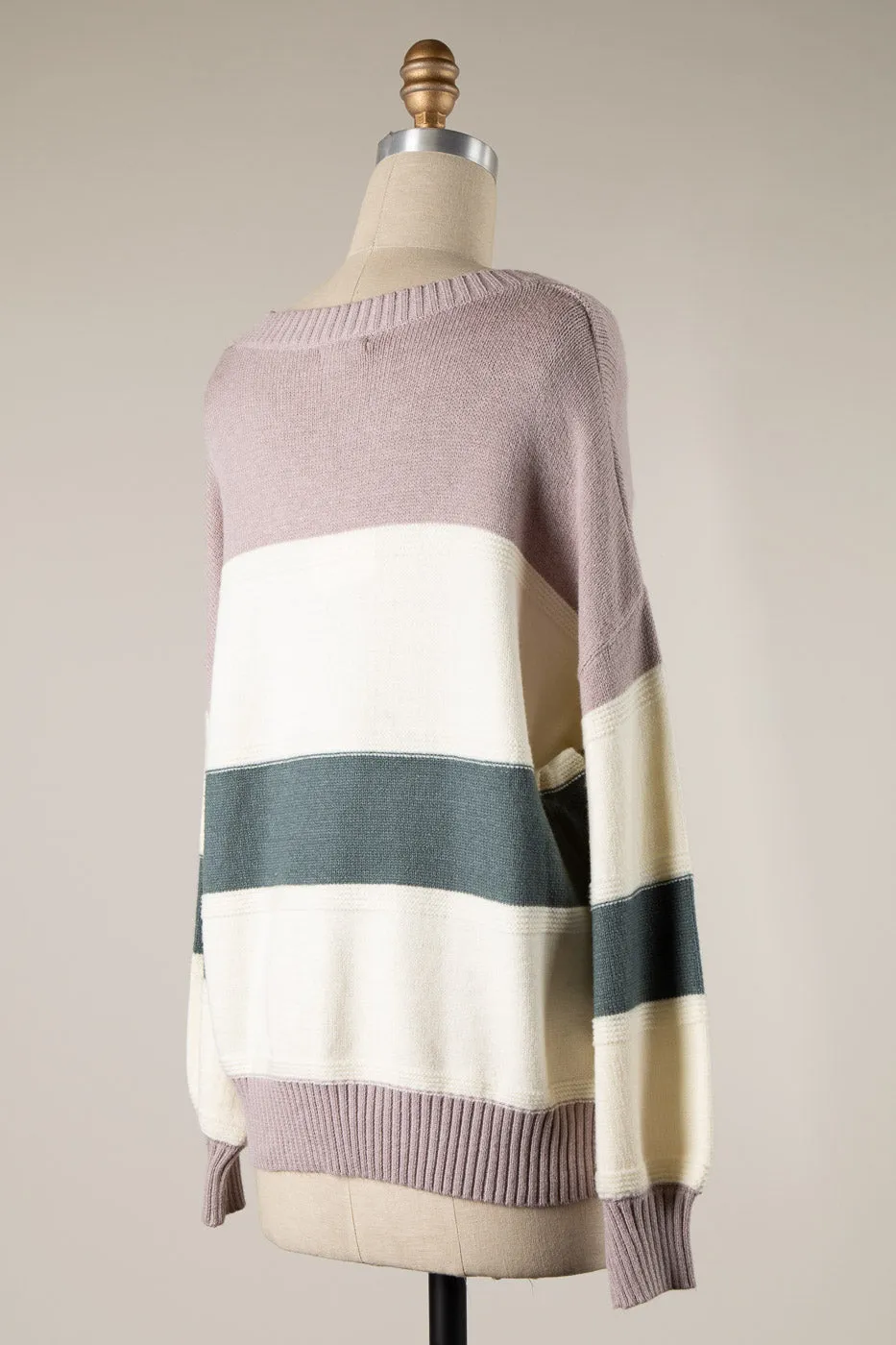 RIBBED TRIM COLOR BLOCK KNIT SWEATER 1 PACK