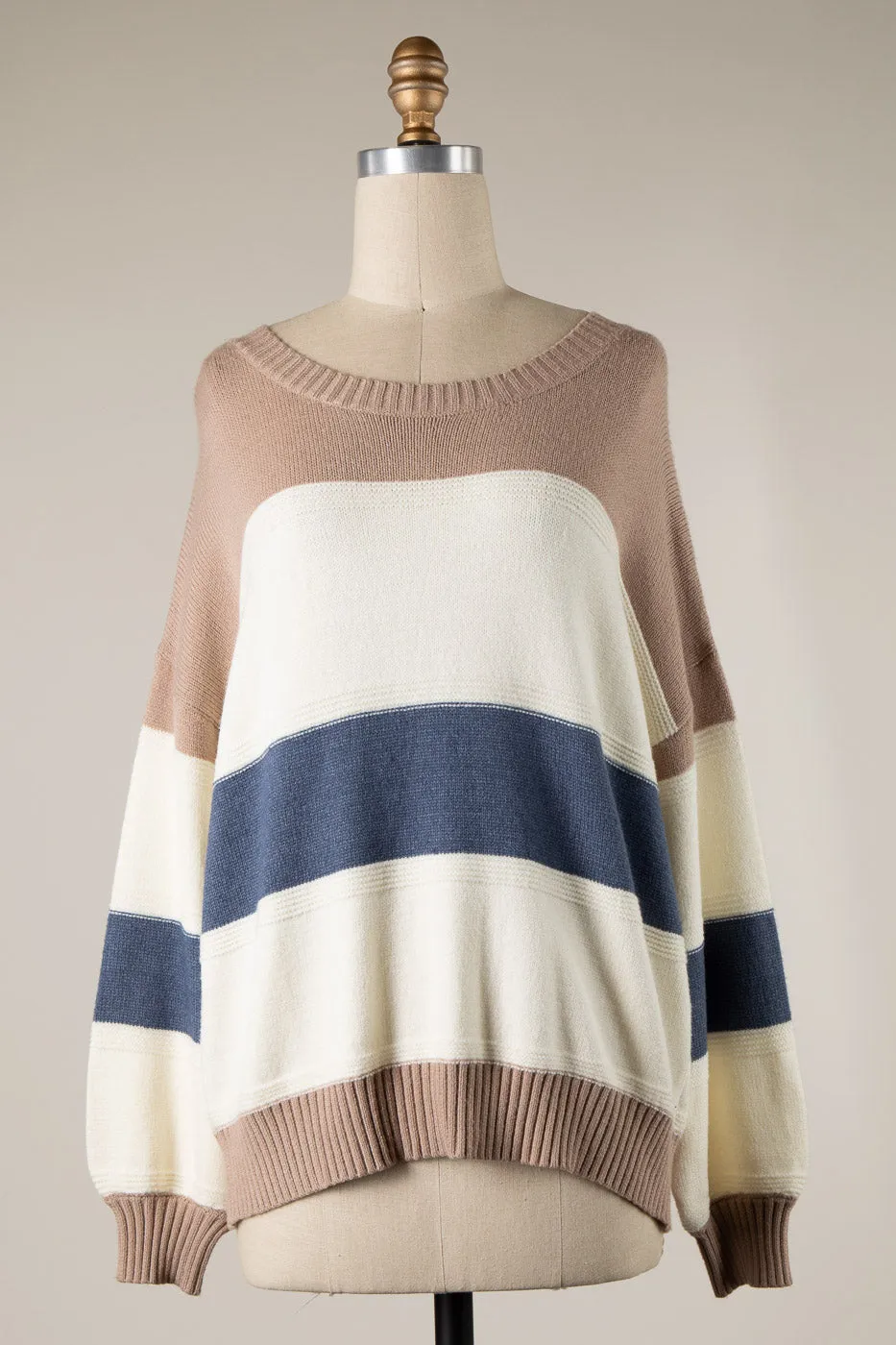 RIBBED TRIM COLOR BLOCK KNIT SWEATER 1 PACK