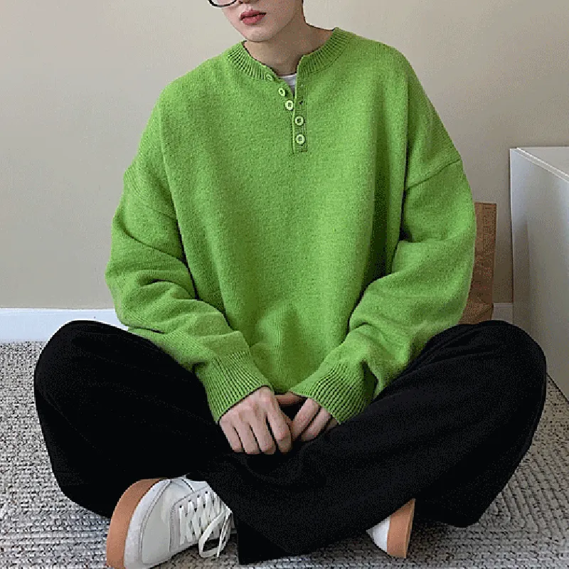 Round Neck Pullover Green Sweater Knitted Shirt