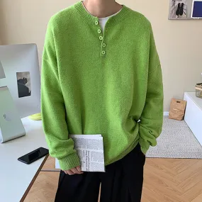 Round Neck Pullover Green Sweater Knitted Shirt