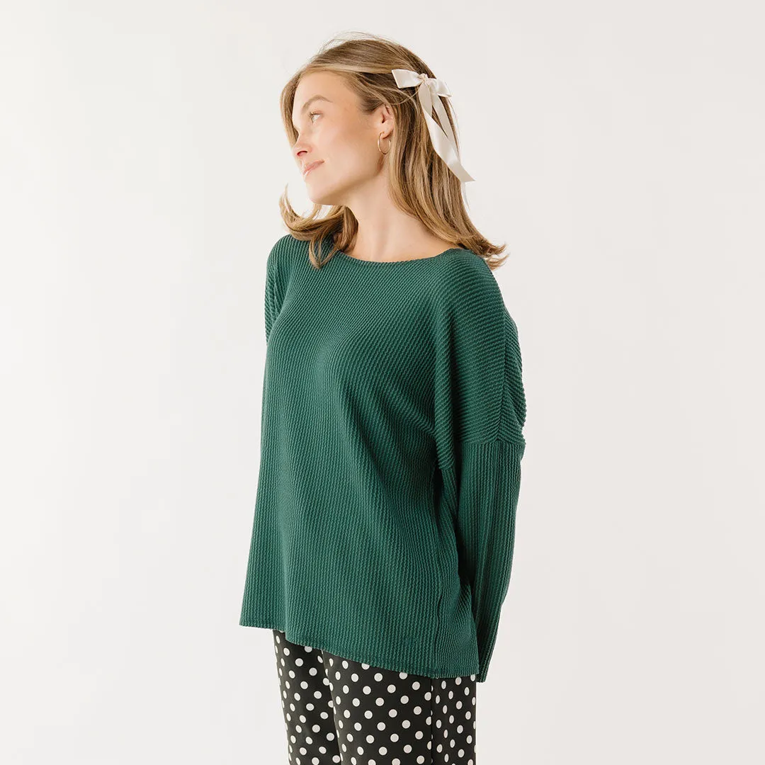 Sabrina Ribbed Pullover, Hunter Green