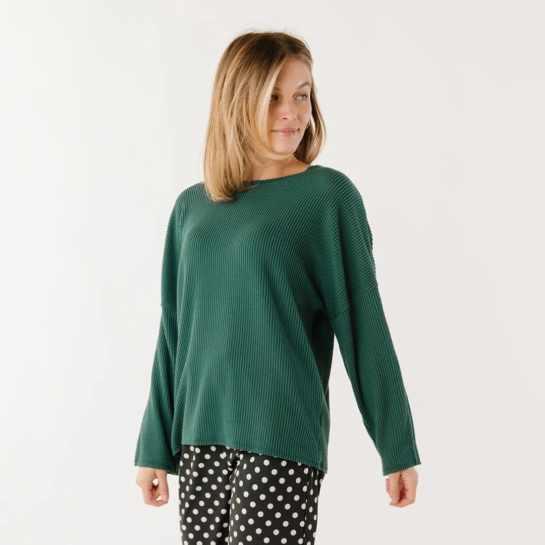 Sabrina Ribbed Pullover, Hunter Green