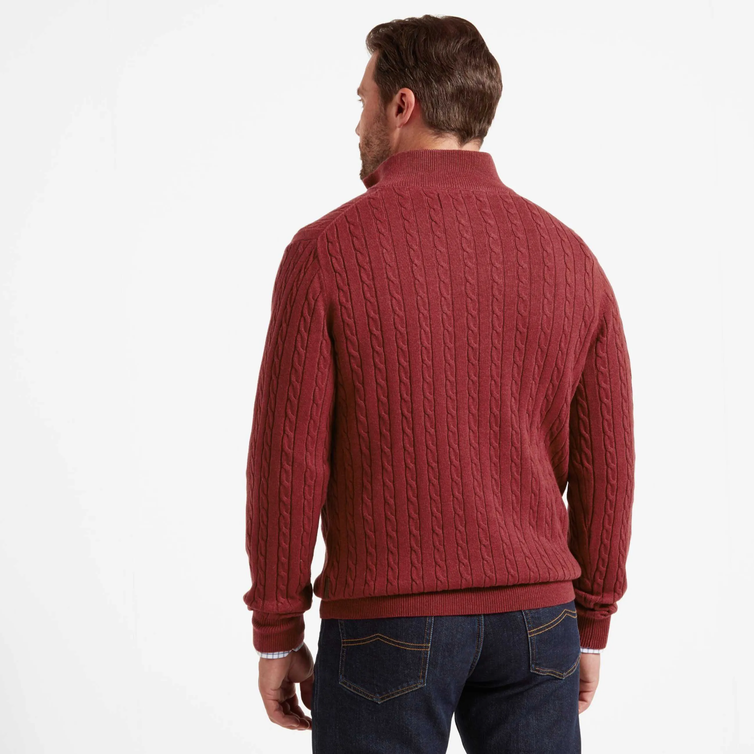 Schoffel Mens Cotton/Cashmere Cable Knit 1/4 Zip Jumper