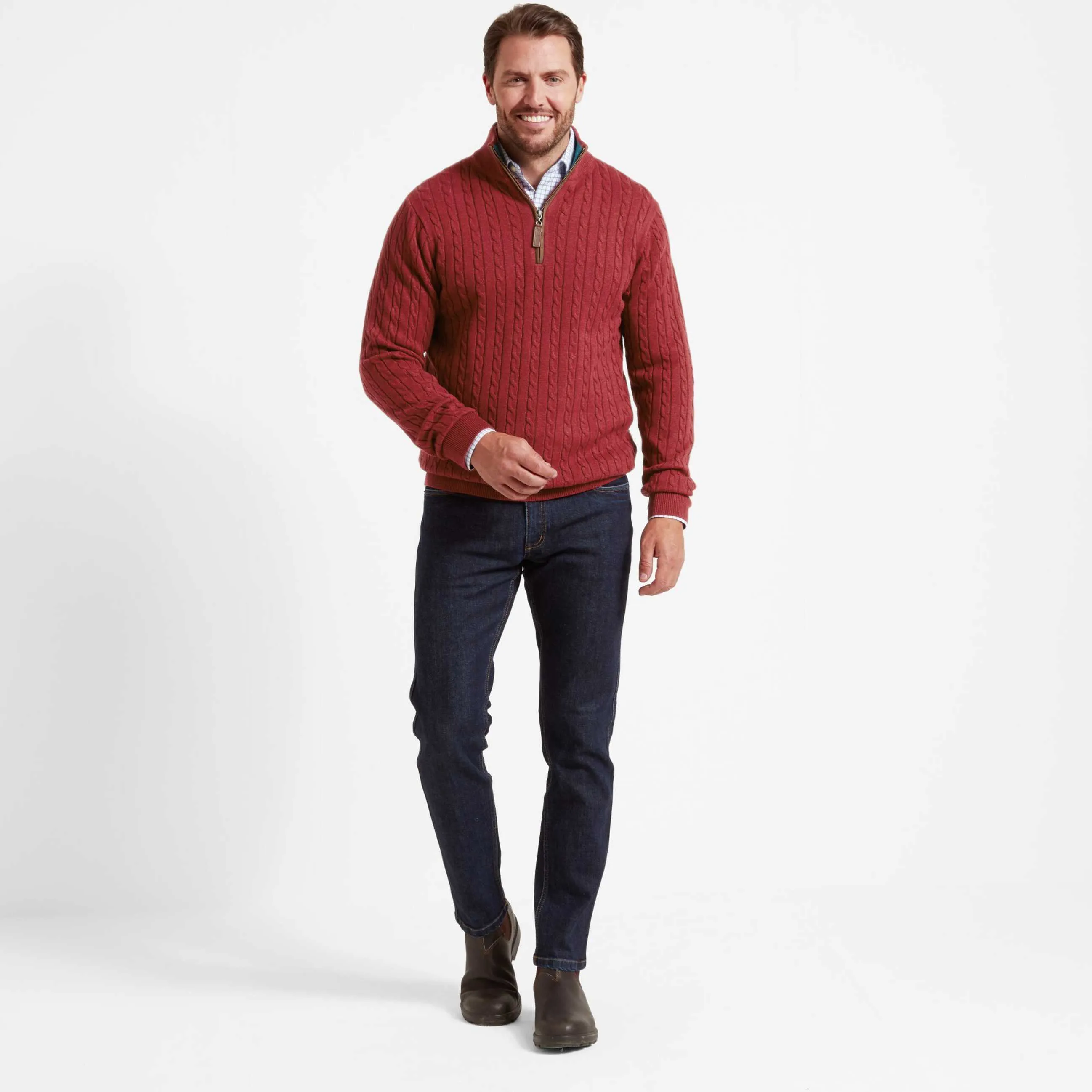 Schoffel Mens Cotton/Cashmere Cable Knit 1/4 Zip Jumper