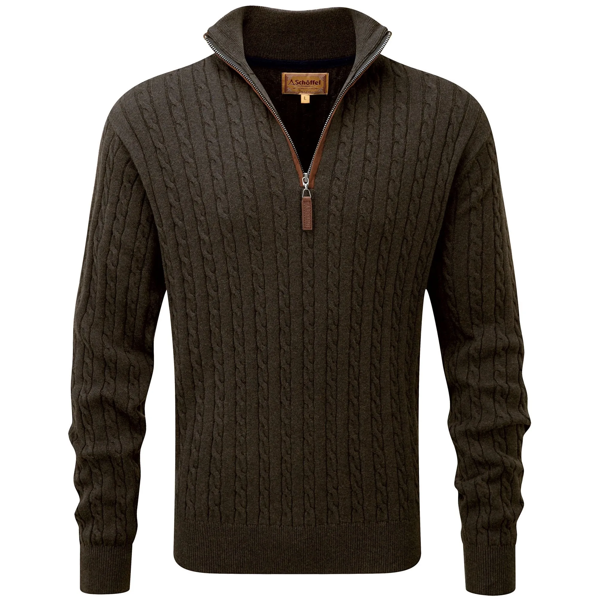 Schoffel Mens Cotton/Cashmere Cable Knit 1/4 Zip Jumper