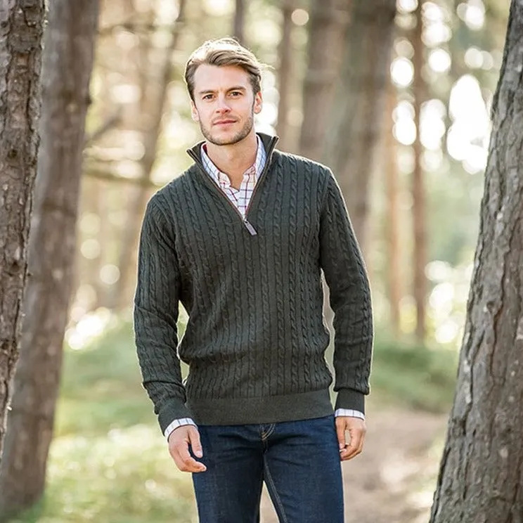 Schoffel Mens Cotton/Cashmere Cable Knit 1/4 Zip Jumper