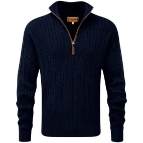 Schoffel Mens Cotton/Cashmere Cable Knit 1/4 Zip Jumper