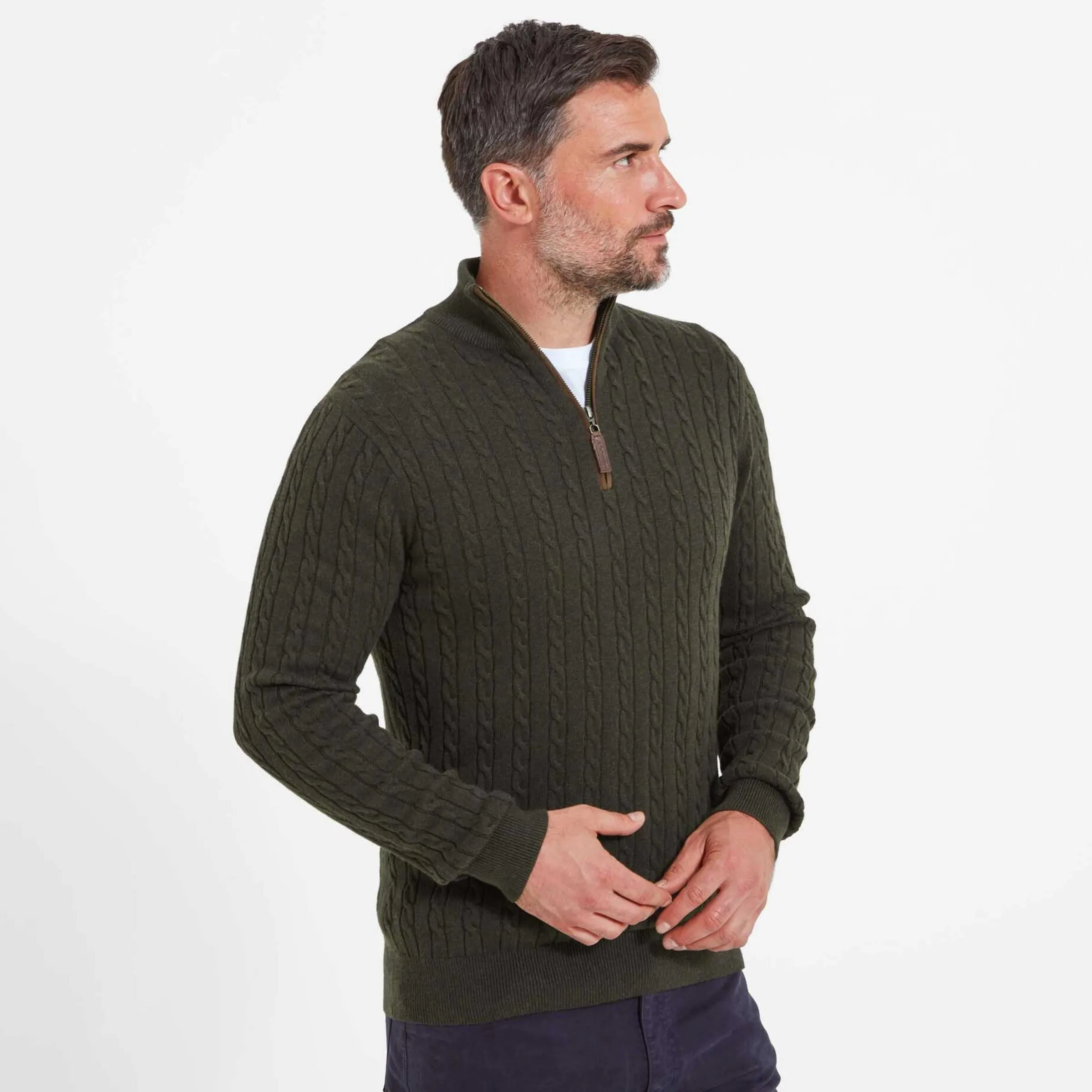 Schoffel Mens Cotton/Cashmere Cable Knit 1/4 Zip Jumper