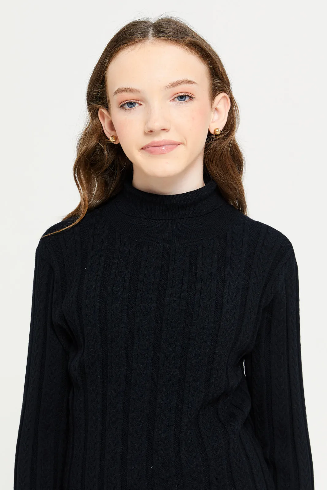 Senior Girls Black Knitted Pullover