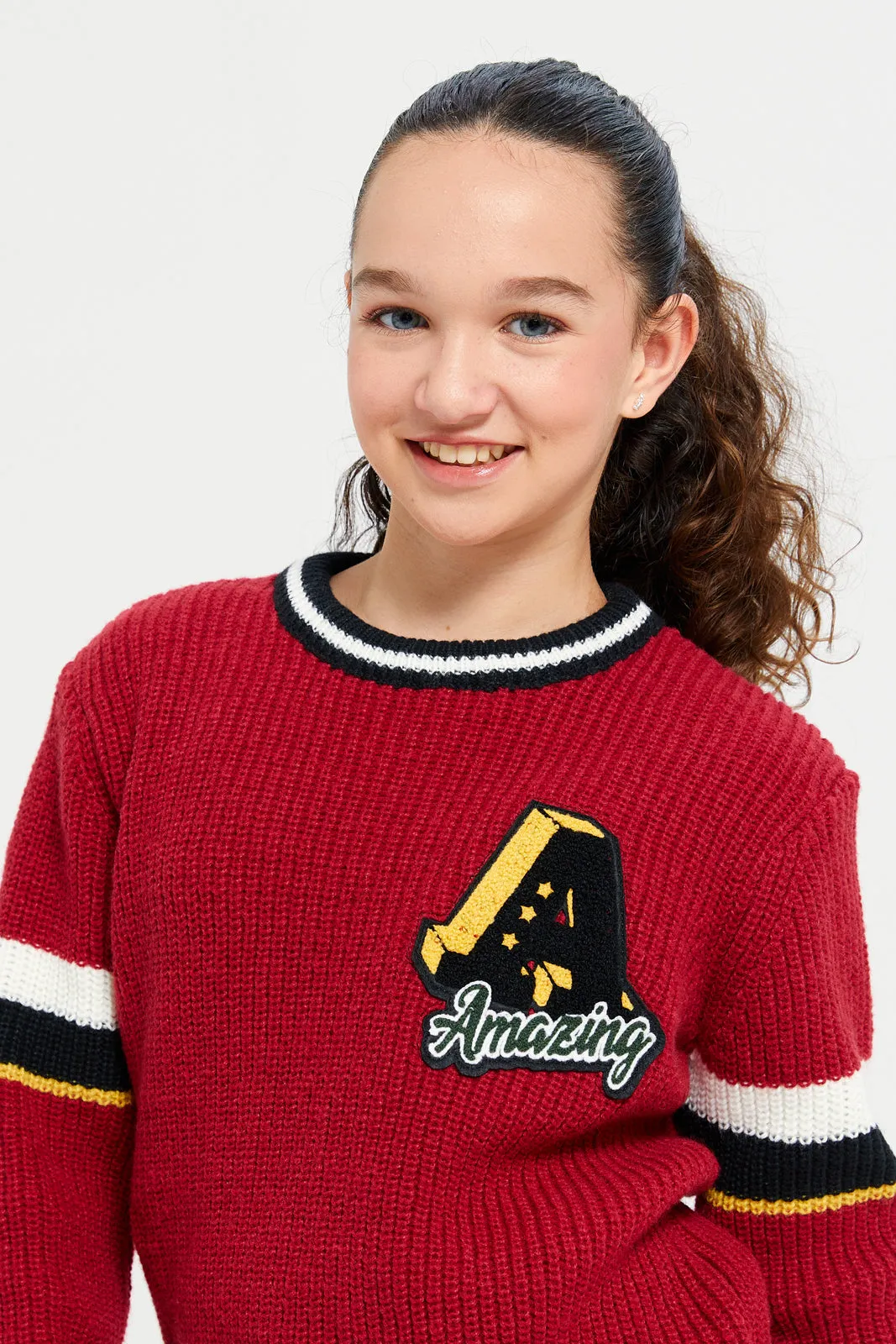 Senior Girls Red Knitted Pullover