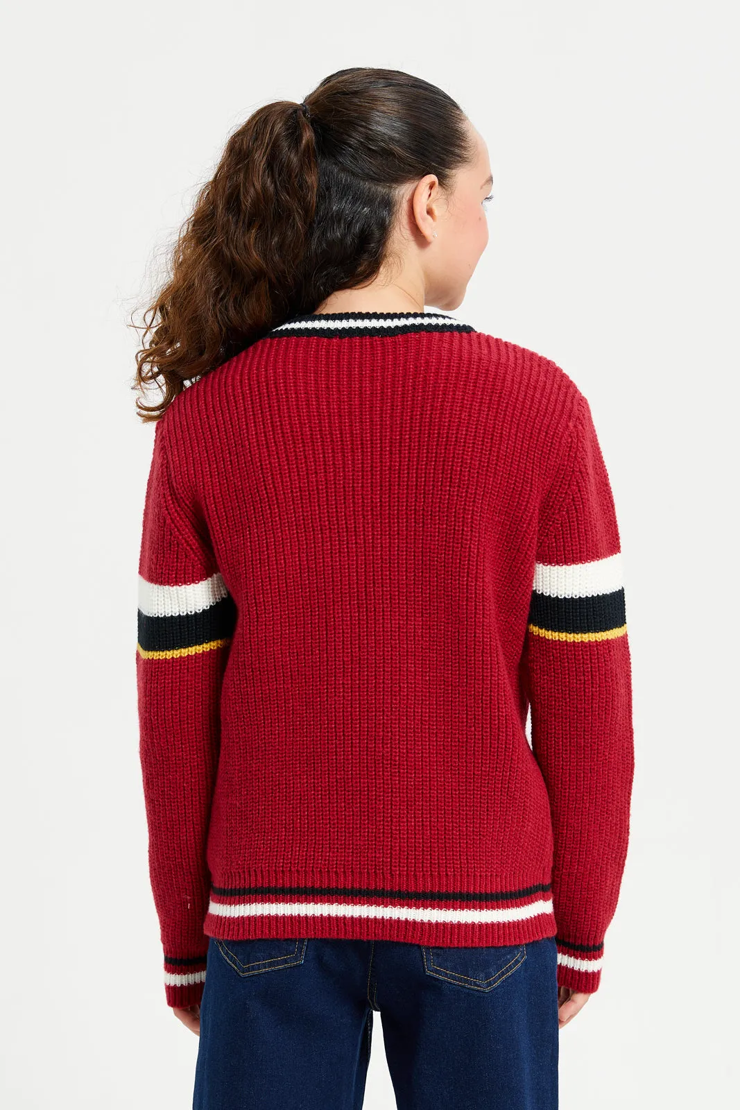 Senior Girls Red Knitted Pullover