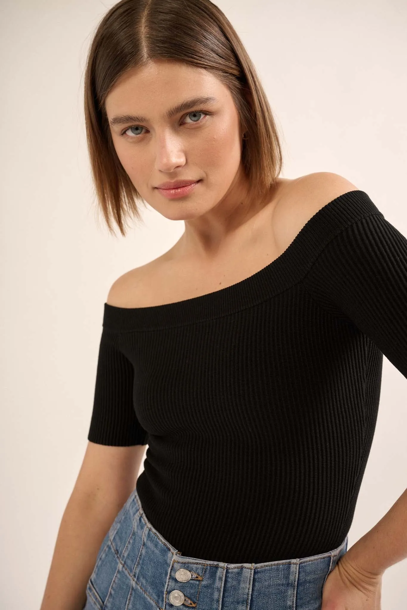 Shaper Fit Off-Shoulder Rib-Knit Bodysuit