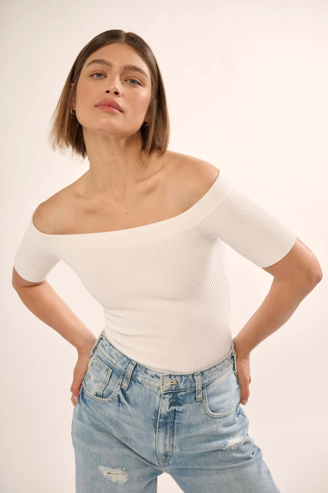 Shaper Fit Off-Shoulder Rib-Knit Bodysuit