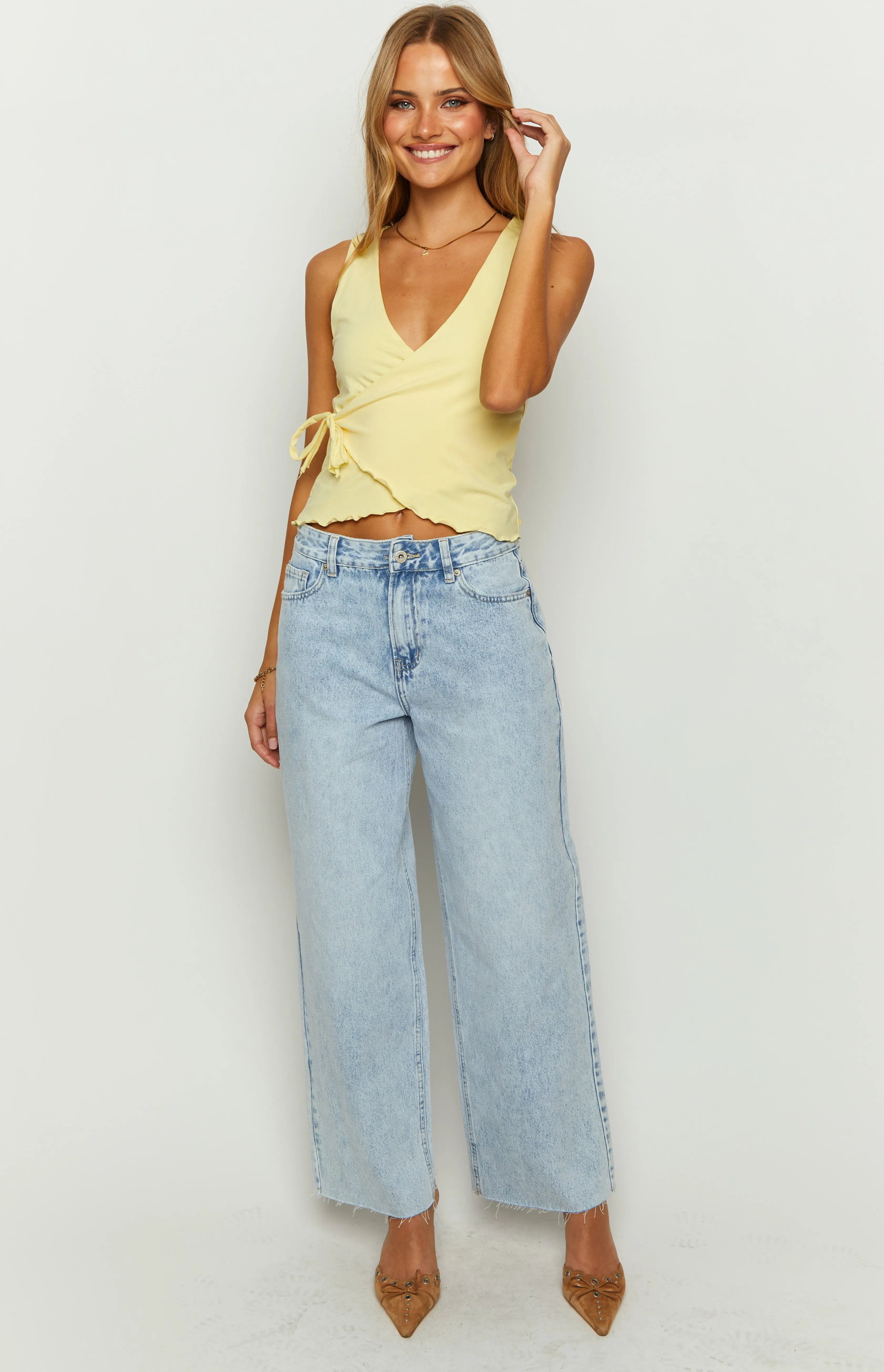 She's Yours Light Wash Denim Wide Leg Boyfriend Jeans