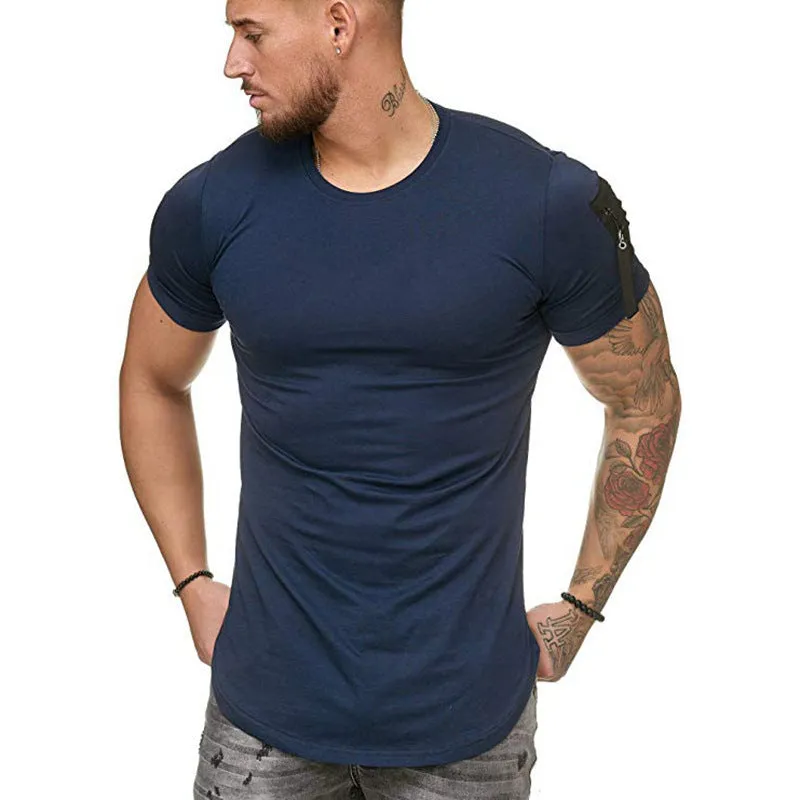 SHOULDER POCKET PATCHWORK MEN'S CASUAL SPORTS T-SHIRT