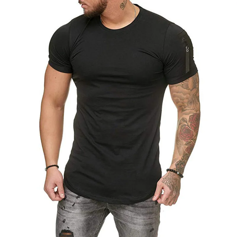 SHOULDER POCKET PATCHWORK MEN'S CASUAL SPORTS T-SHIRT