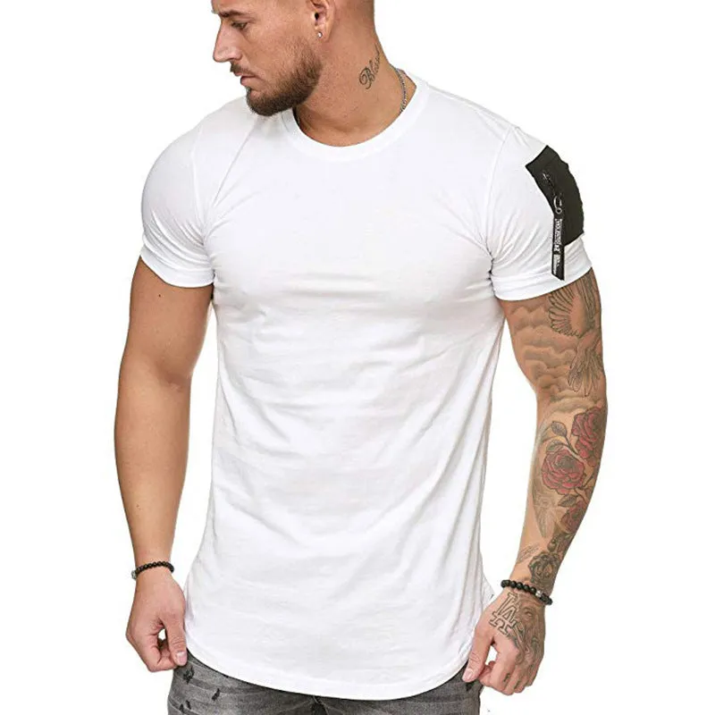 SHOULDER POCKET PATCHWORK MEN'S CASUAL SPORTS T-SHIRT