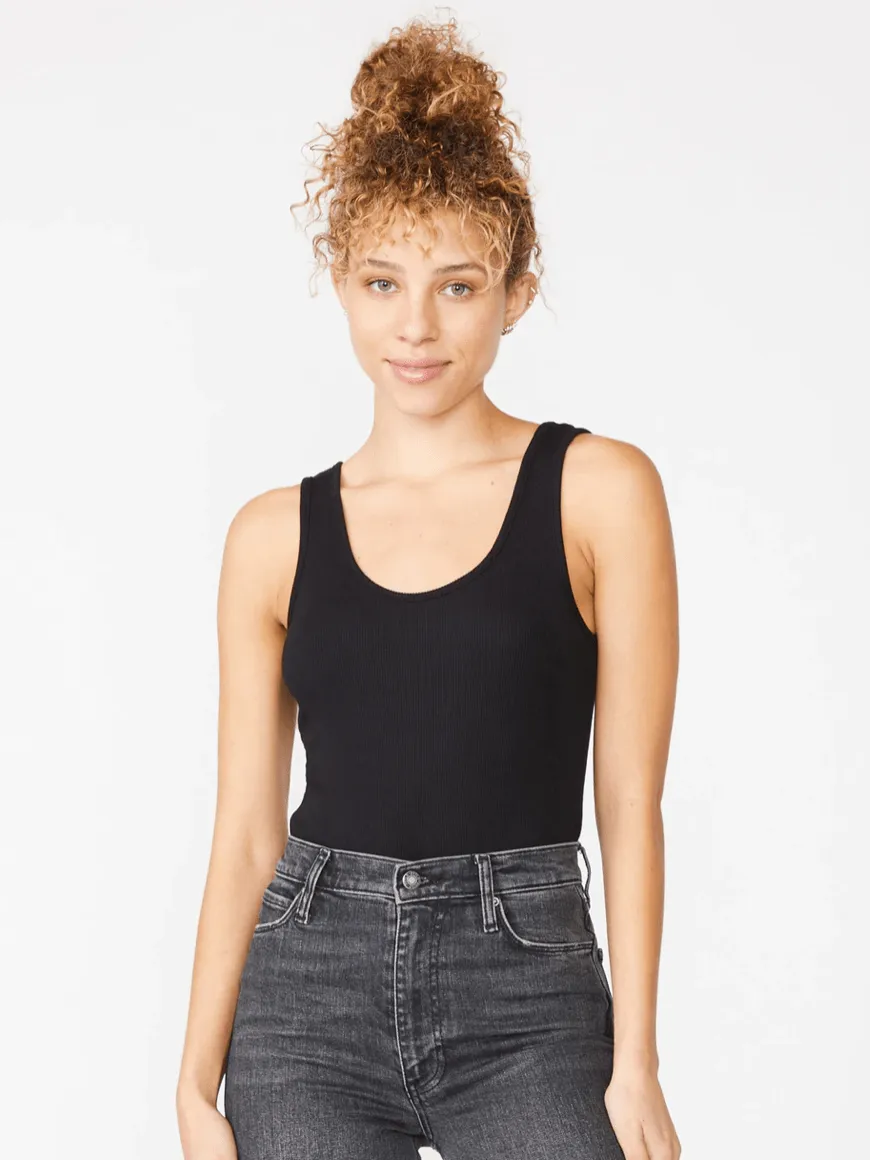 Stateside 2x1 Rib Double Scoop Bodysuit in Black