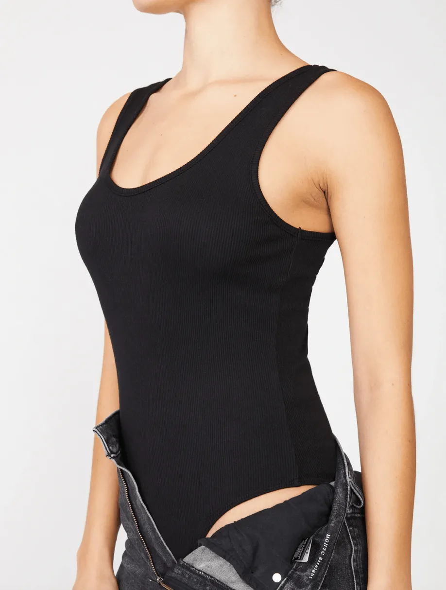 Stateside 2x1 Rib Double Scoop Bodysuit in Black