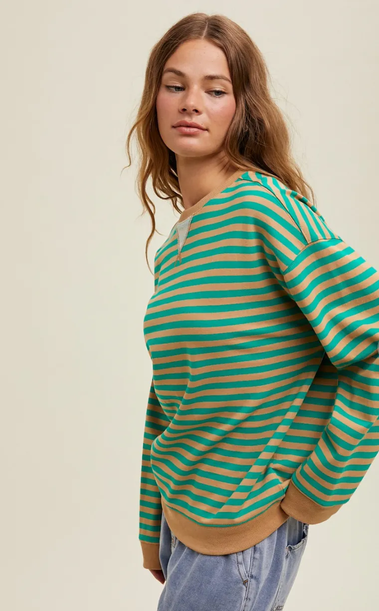 Striped Oversize Crewneck Taupe/Green