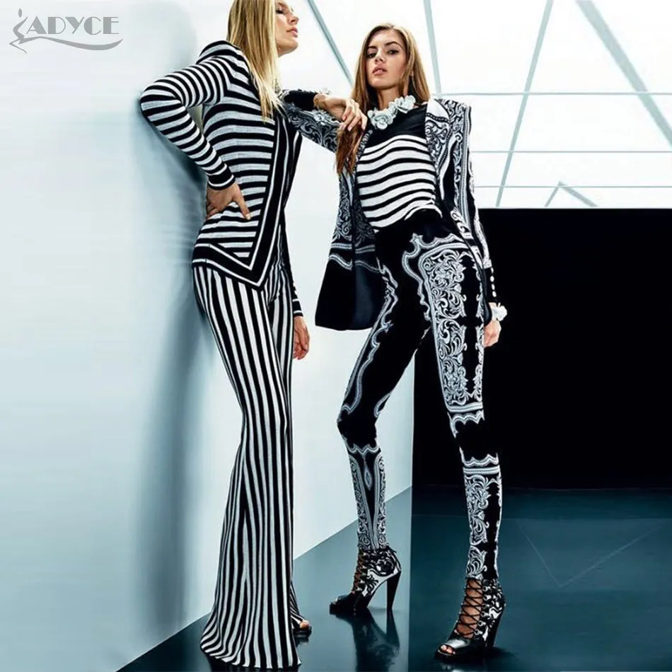 Stripes Long Sleeve Jacket&Pants Women Set