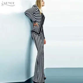 Stripes Long Sleeve Jacket&Pants Women Set