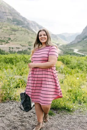 Stripey Babydoll Dress In Mauve