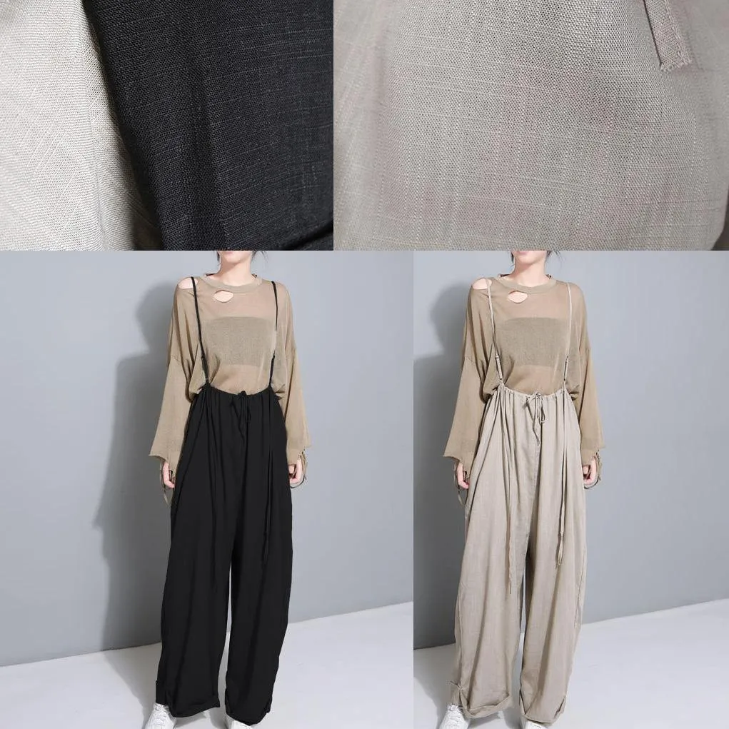 stylish women khaki cotton linen wide leg pants multiple wearing methods pants