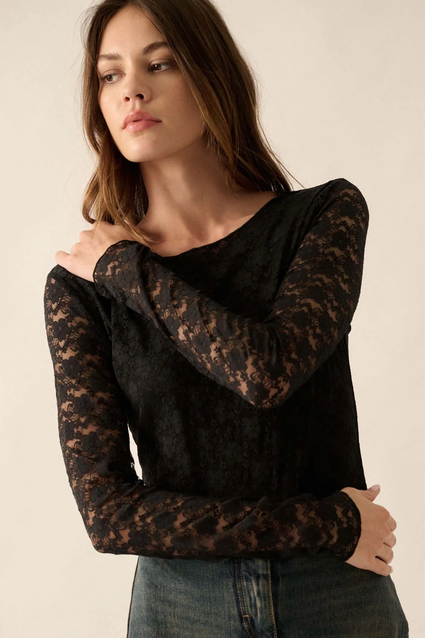 Sweet Flirtation Floral Lace Long-Sleeve Bodysuit