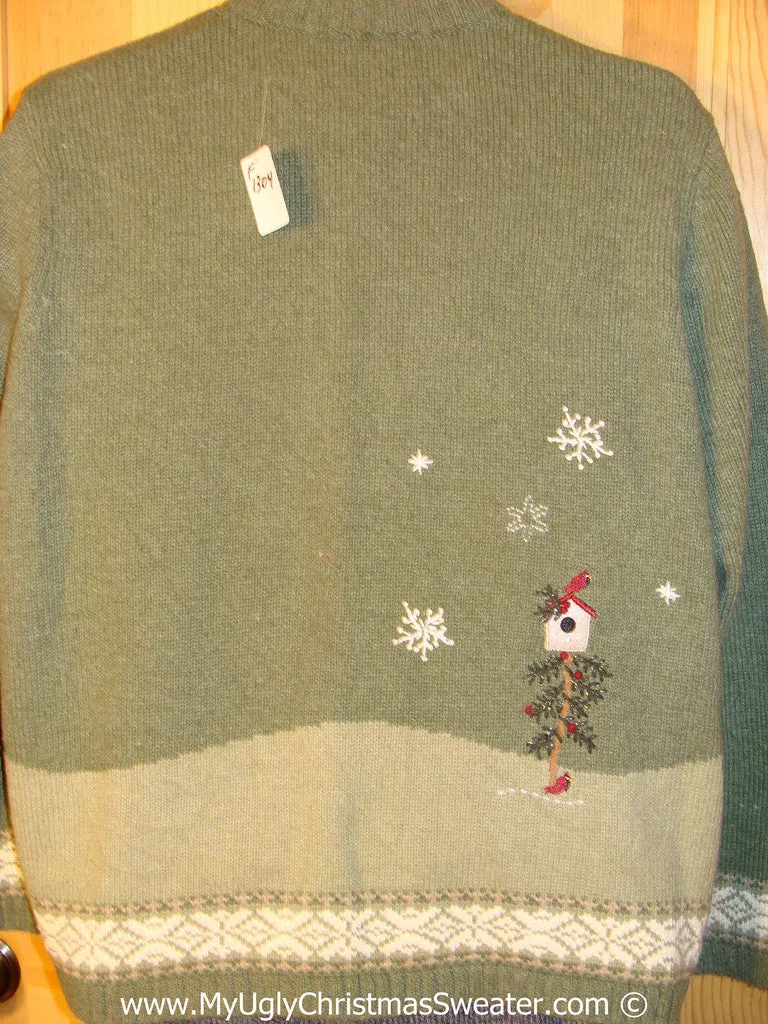 Tacky Green Christmas Sweater with Snowy Festive Snowmen  (f1304)