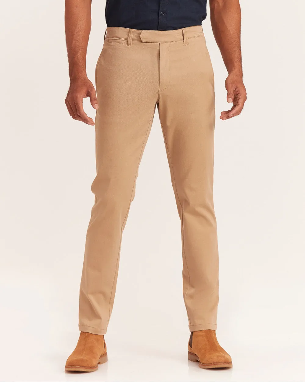 Tapered Fit Chinos With Straight Pockets - Camel Brown