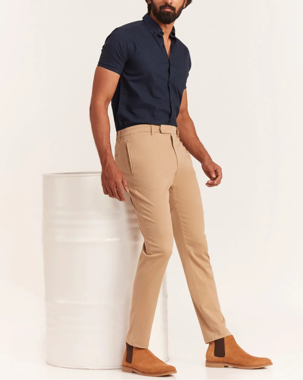 Tapered Fit Chinos With Straight Pockets - Camel Brown