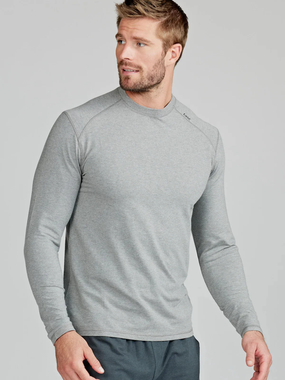 tasc Performance Men's Carrollton Long Sleeve Fitness T-Shirt in Heather Gray