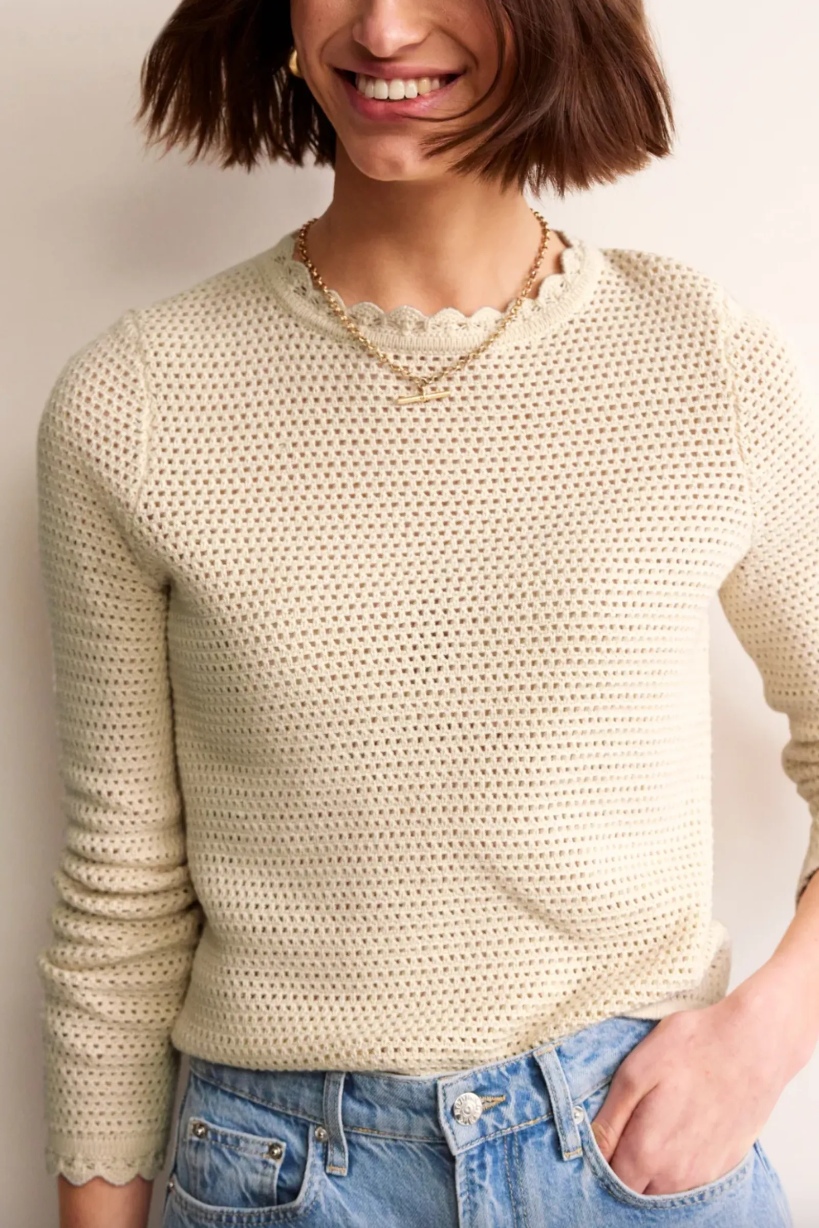 Textured Warm Ivory Scallop Jumper