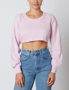 Thick Texture Ribbed Crew Neck Drop Shoulder Crop Sweater