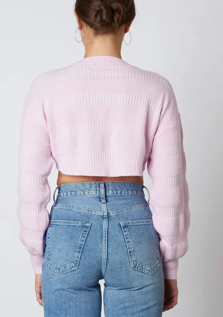 Thick Texture Ribbed Crew Neck Drop Shoulder Crop Sweater