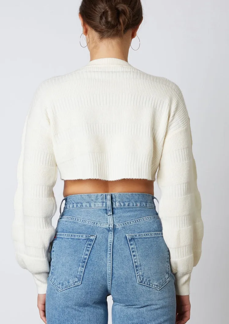 Thick Texture Ribbed Crew Neck Drop Shoulder Crop Sweater