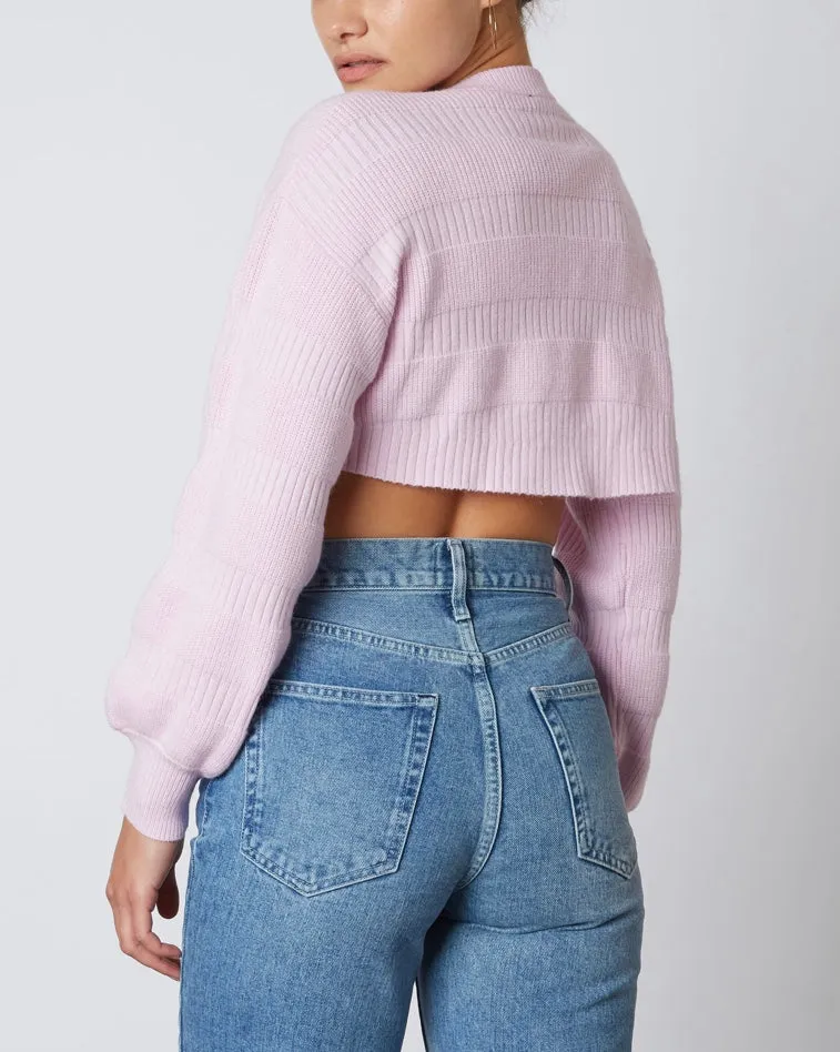 Thick Texture Ribbed Crew Neck Drop Shoulder Crop Sweater