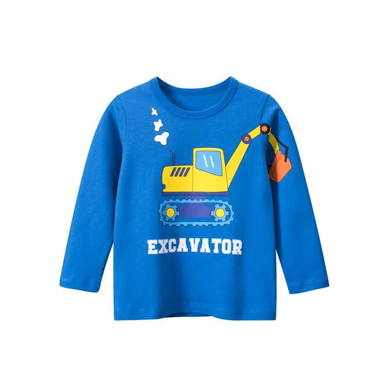 Toddler/Kid Boy's Excavator Print Long Sleeve T-shirt