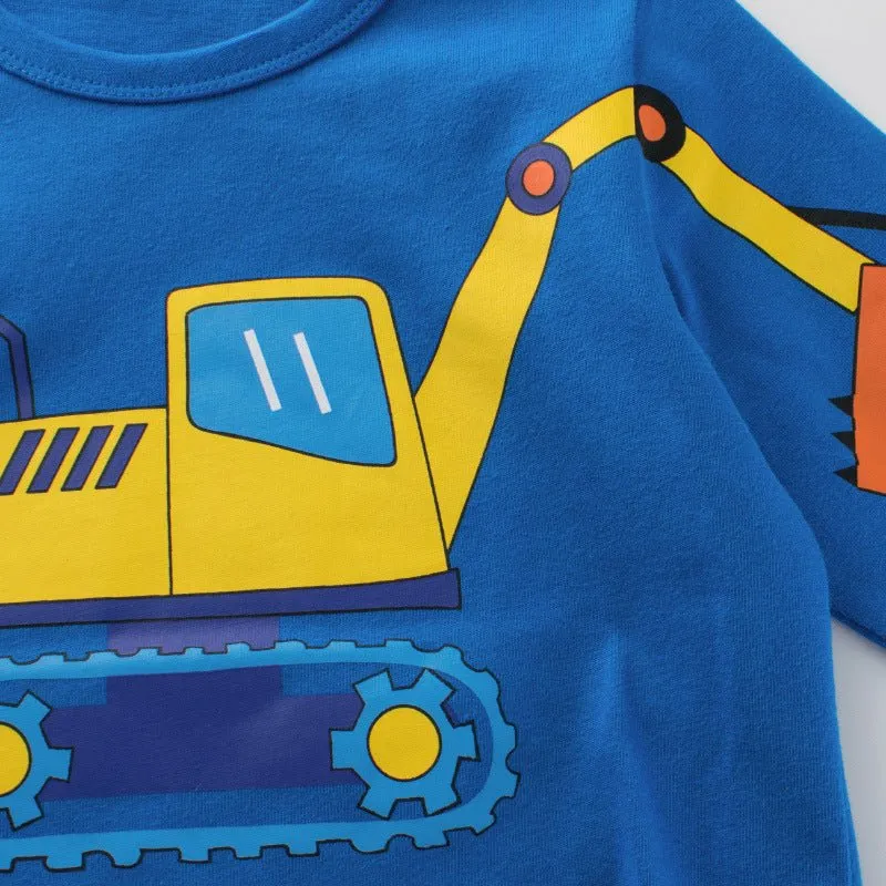 Toddler/Kid Boy's Excavator Print Long Sleeve T-shirt