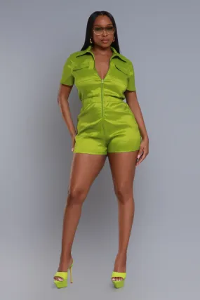 Top Pick Zip-Up Romper - Green