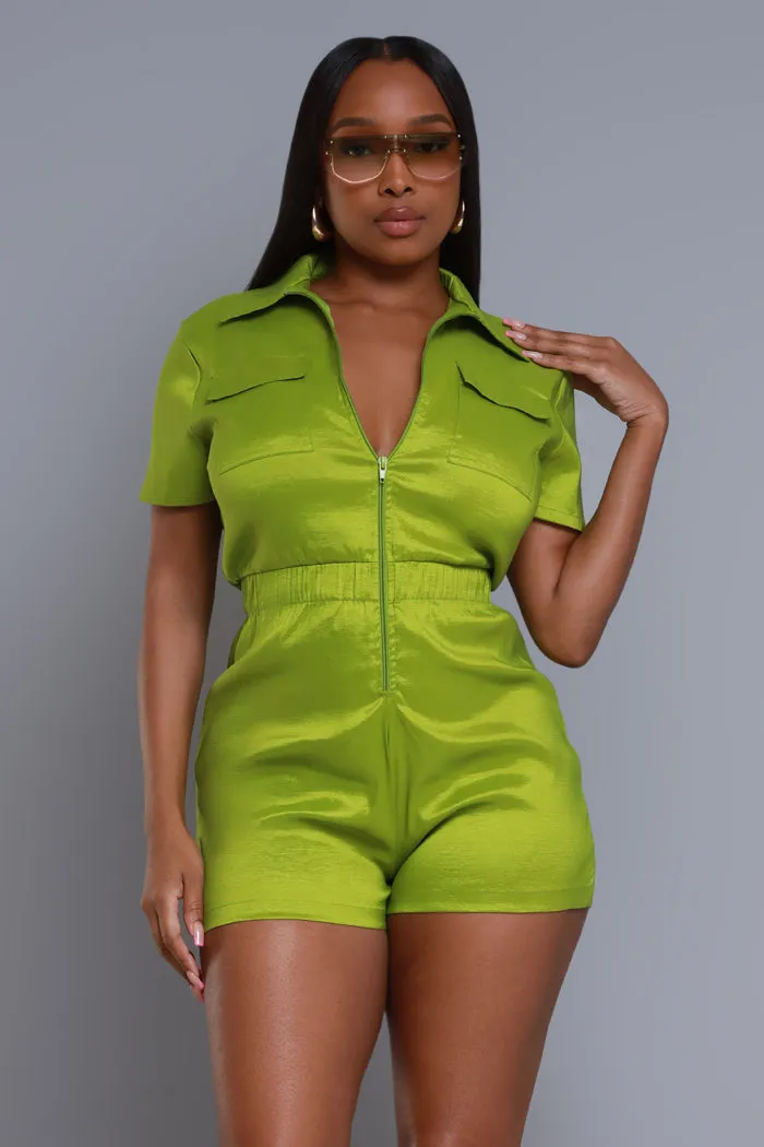 Top Pick Zip-Up Romper - Green