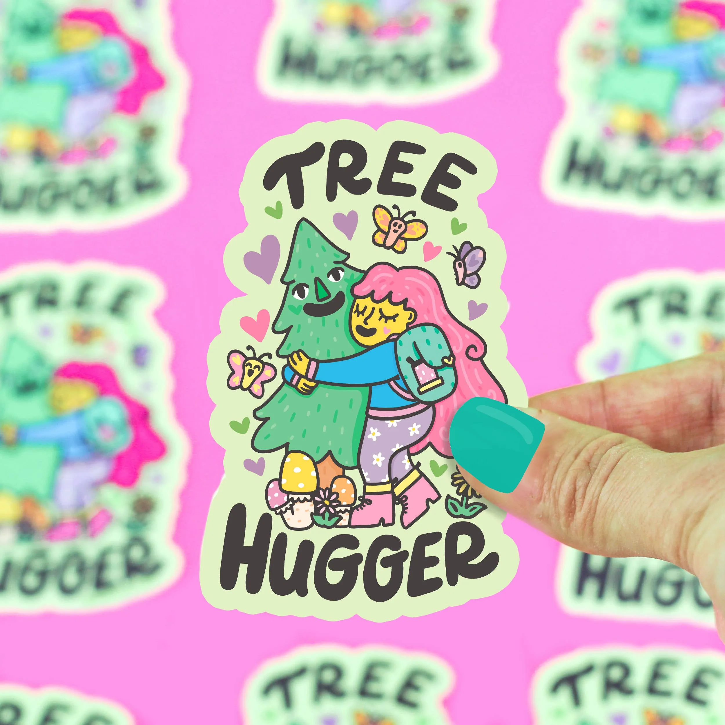 Tree Hugger Love Our Planet Holiday Gift Vinyl Sticker