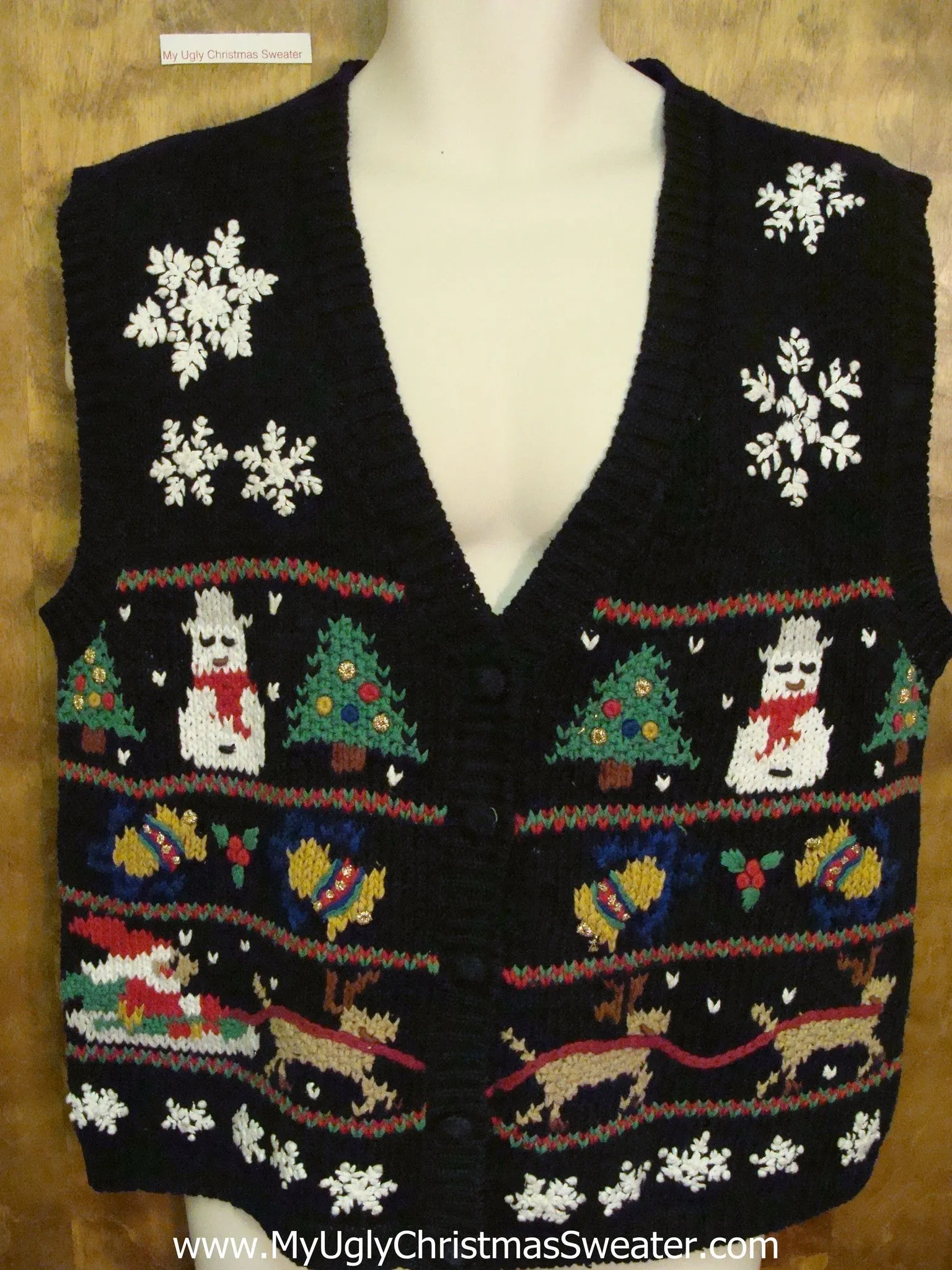 Ugly Christmas Sweater Vest with Santa and Reindeer