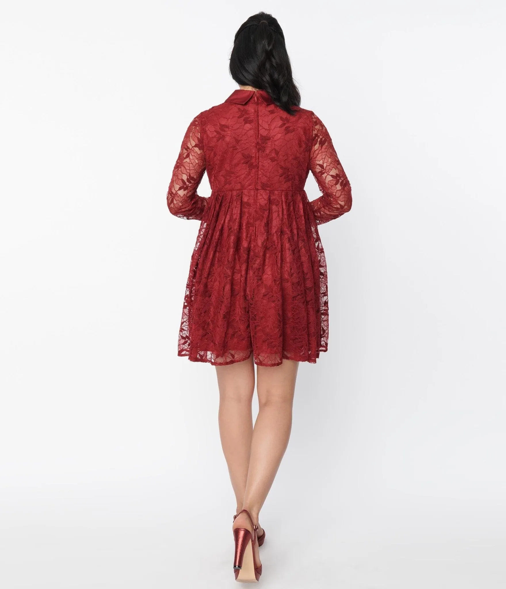 Unique Vintage Burgundy Lace Peggy Babydoll Dress