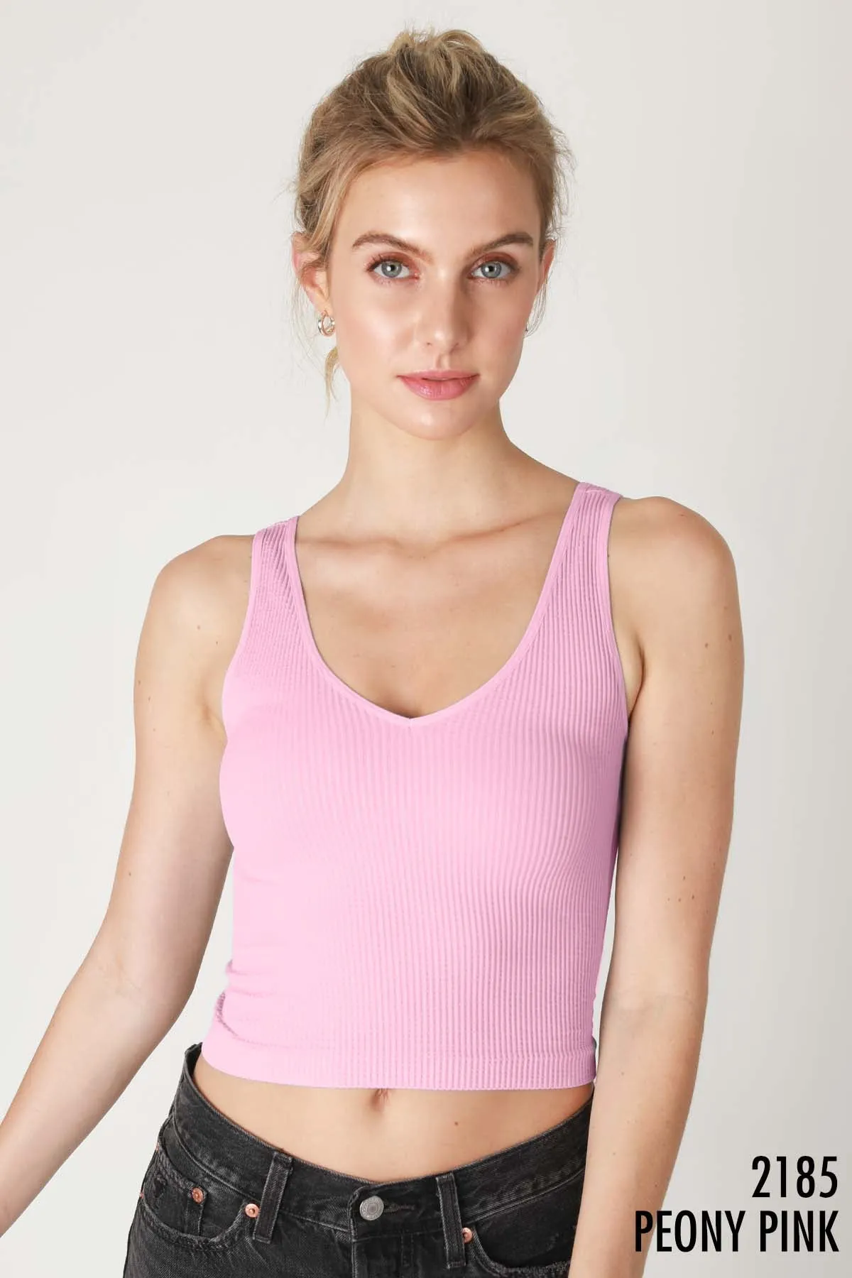 V Neck Ribbed Crop Top