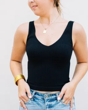 V Neck Ribbed Crop Top